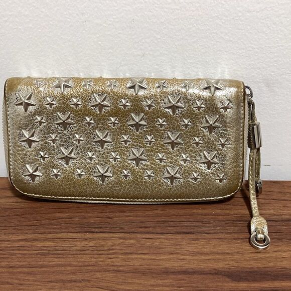 Jimmy Choo Filipa Metallic Star Studded Woman’s Leather Wallet. - Picture 1 of 13